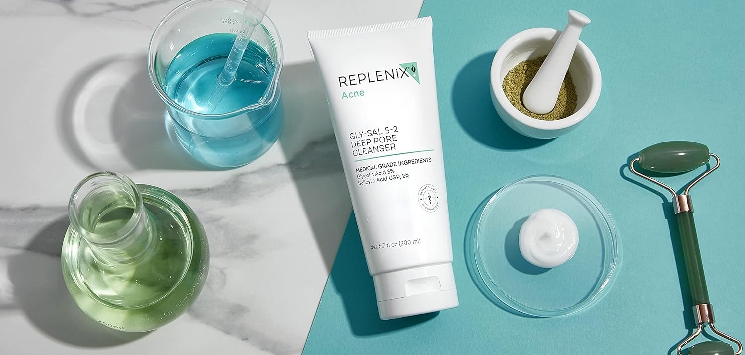 image:imageReplenix GlySal Deep Pore Facial Cleanser MedicalGrade 5 Glycolic amp 2 Salicylic Acid OilFree Face Wash for AcneProne Skin 67 fl oz5 Glycolic Acid