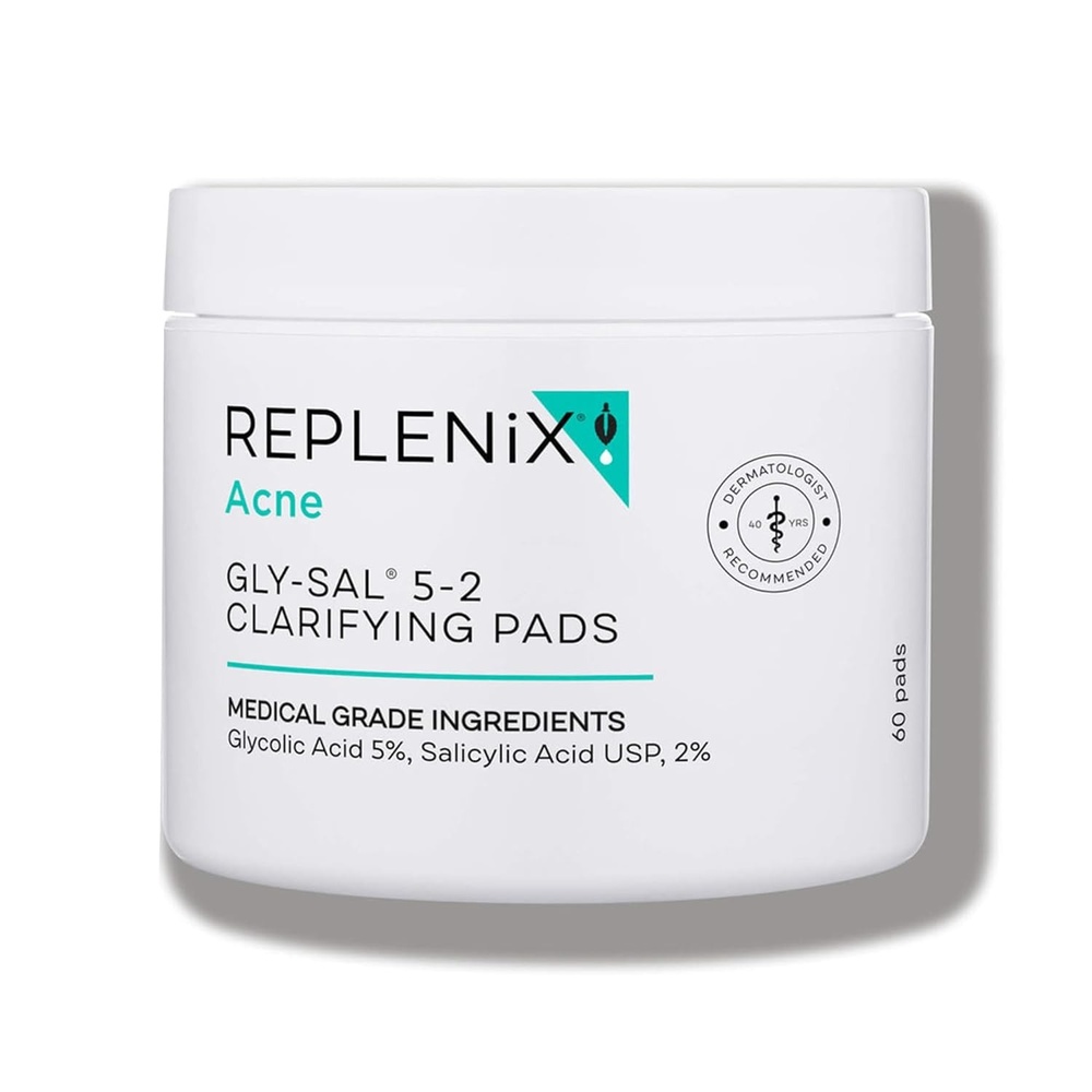 image:imageReplenix GlySal Clarifying Acne Pads 60 Count MedicalGrade Glycolic Acid amp 2 Salicylic Acid Exfoliating Pads for AcneProne Skin Help Clear Blemishes amp Refine Pores NonOily5 Glycolic Acid