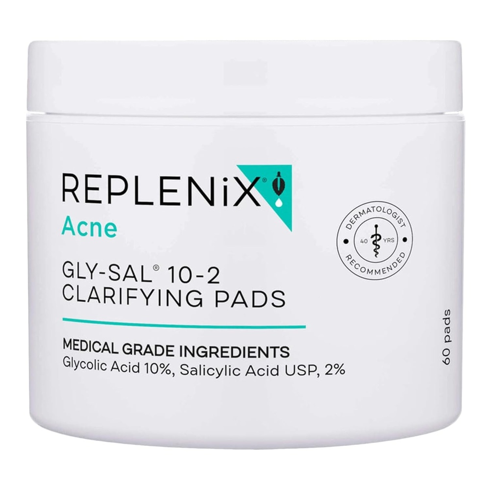 image:imageReplenix GlySal Clarifying Acne Pads 60 Count MedicalGrade Glycolic Acid amp 2 Salicylic Acid Exfoliating Pads for AcneProne Skin Help Clear Blemishes amp Refine Pores NonOily10 Glycolic Acid