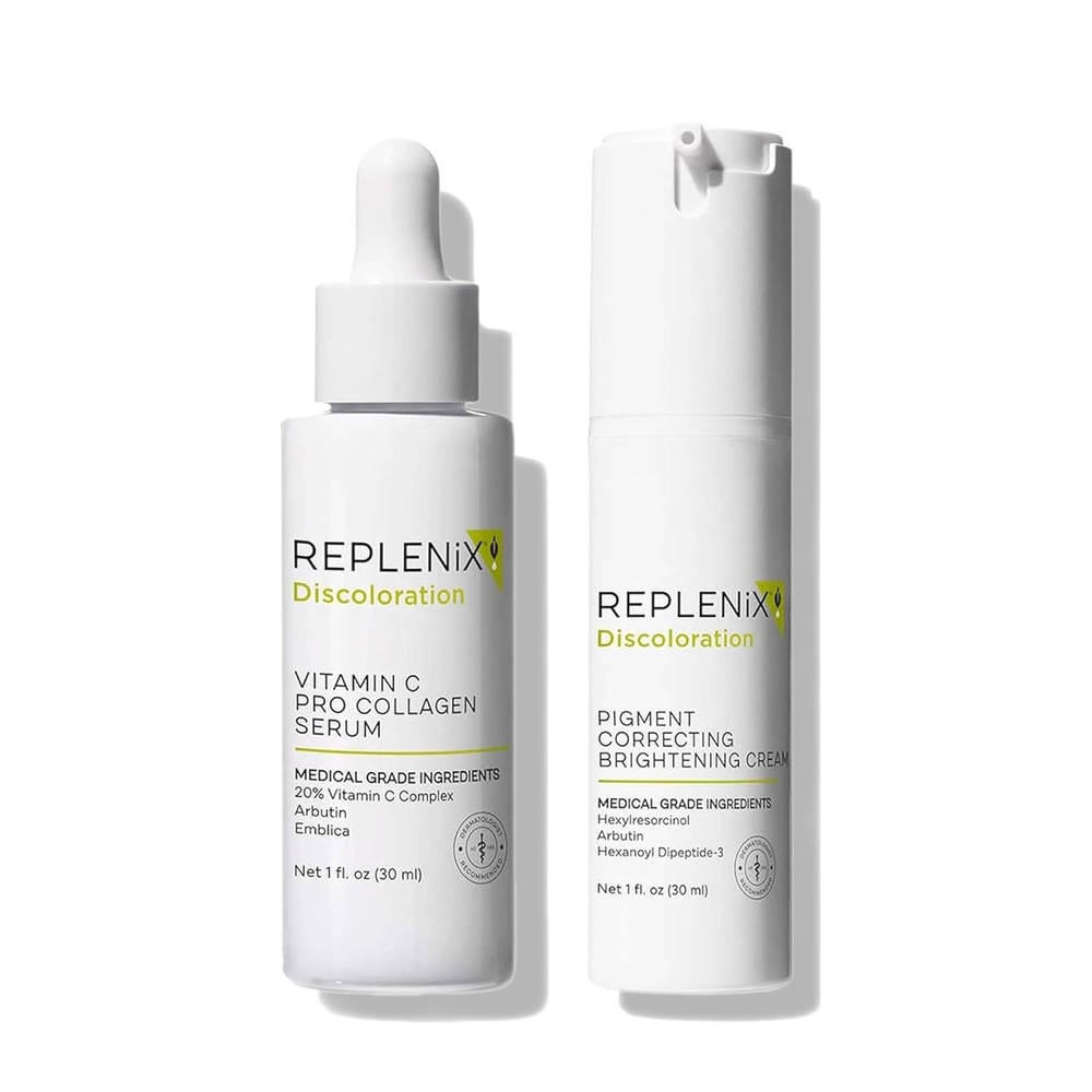image:imageReplenix Brightening amp Correction Treatment Skin Care Bundle MedicalGrade Set Includes Pigment Correcting Brightening Cream 1 fl oz amp Vitamin C Pro Collagen Face Serum 1 fl oz